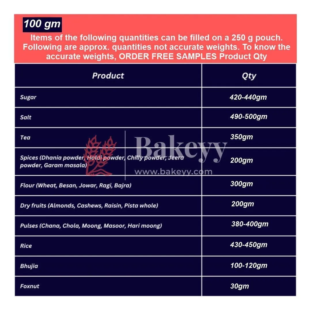 100 gm | Zip Lock Pouch | Blue Jar Designed |13.5 x 19.5 CM | Standing Pouch | Pack of  40