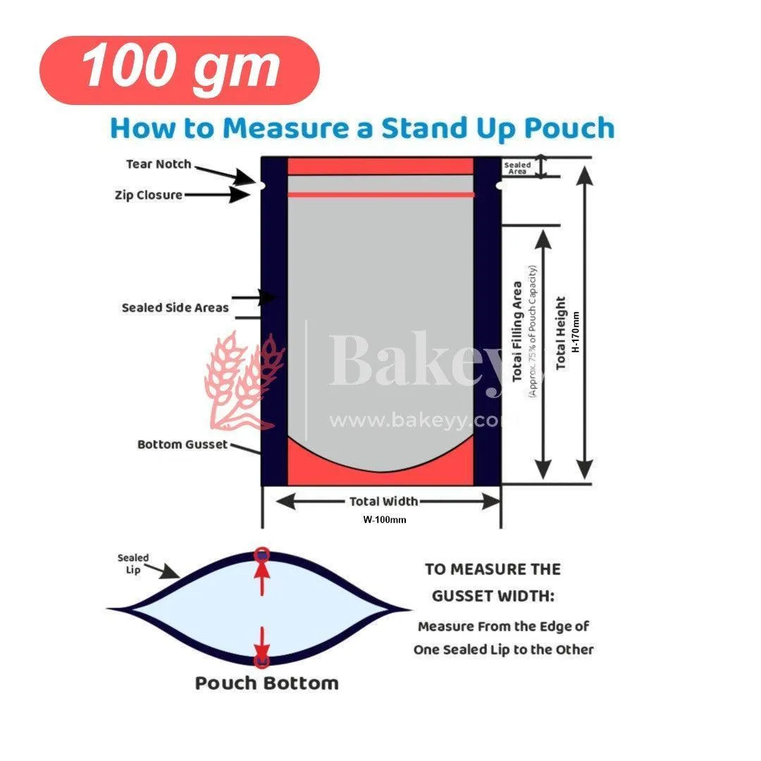 100 gm | Zip Lock Pouch | Blue Jar Designed |13.5 x 19.5 CM | Standing Pouch | Pack of  40