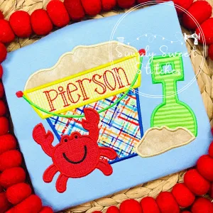 1036 - BOYS SAND PAIL WITH CRAB - APPLIQUE CHILD SHIRT