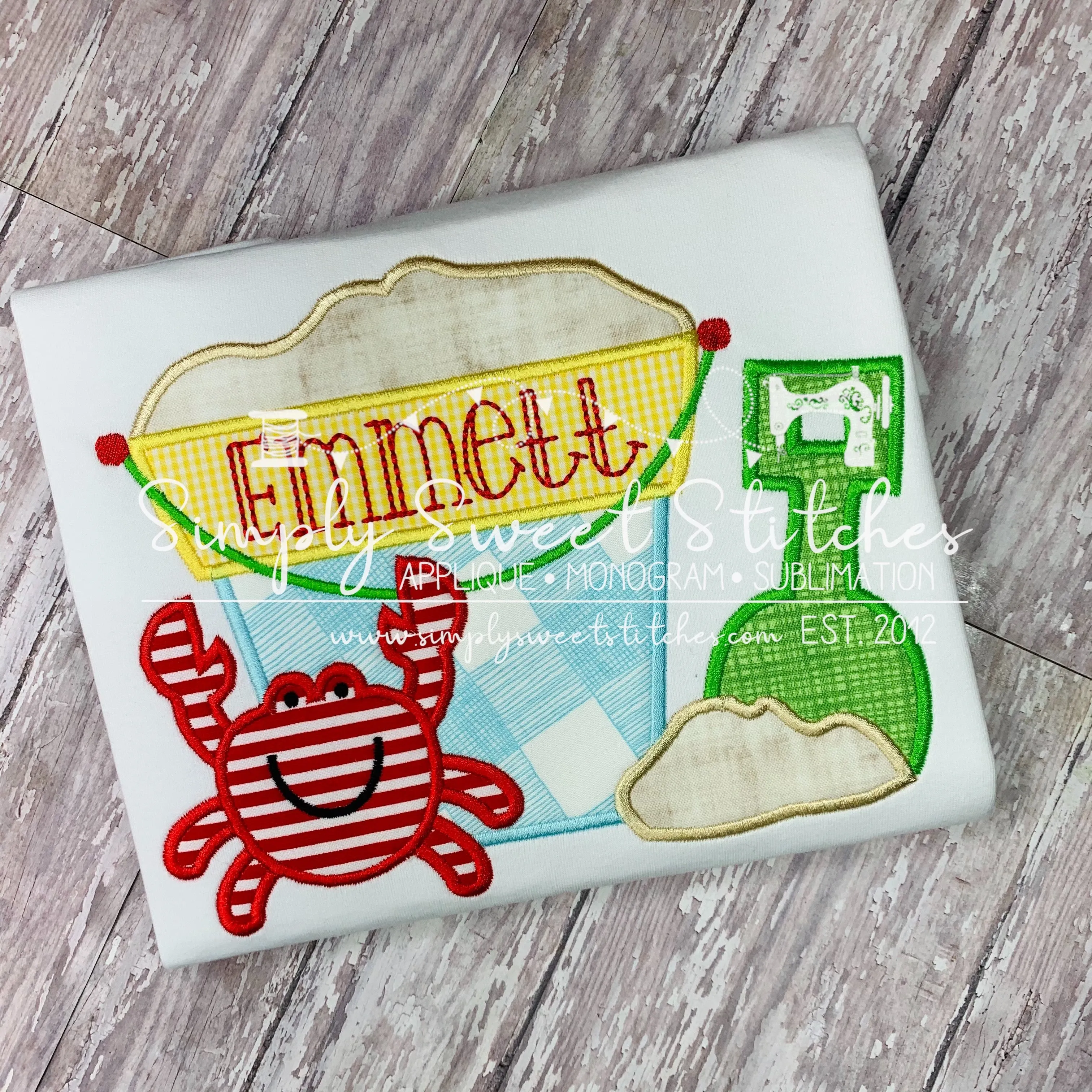 1036 - BOYS SAND PAIL WITH CRAB - APPLIQUE CHILD SHIRT