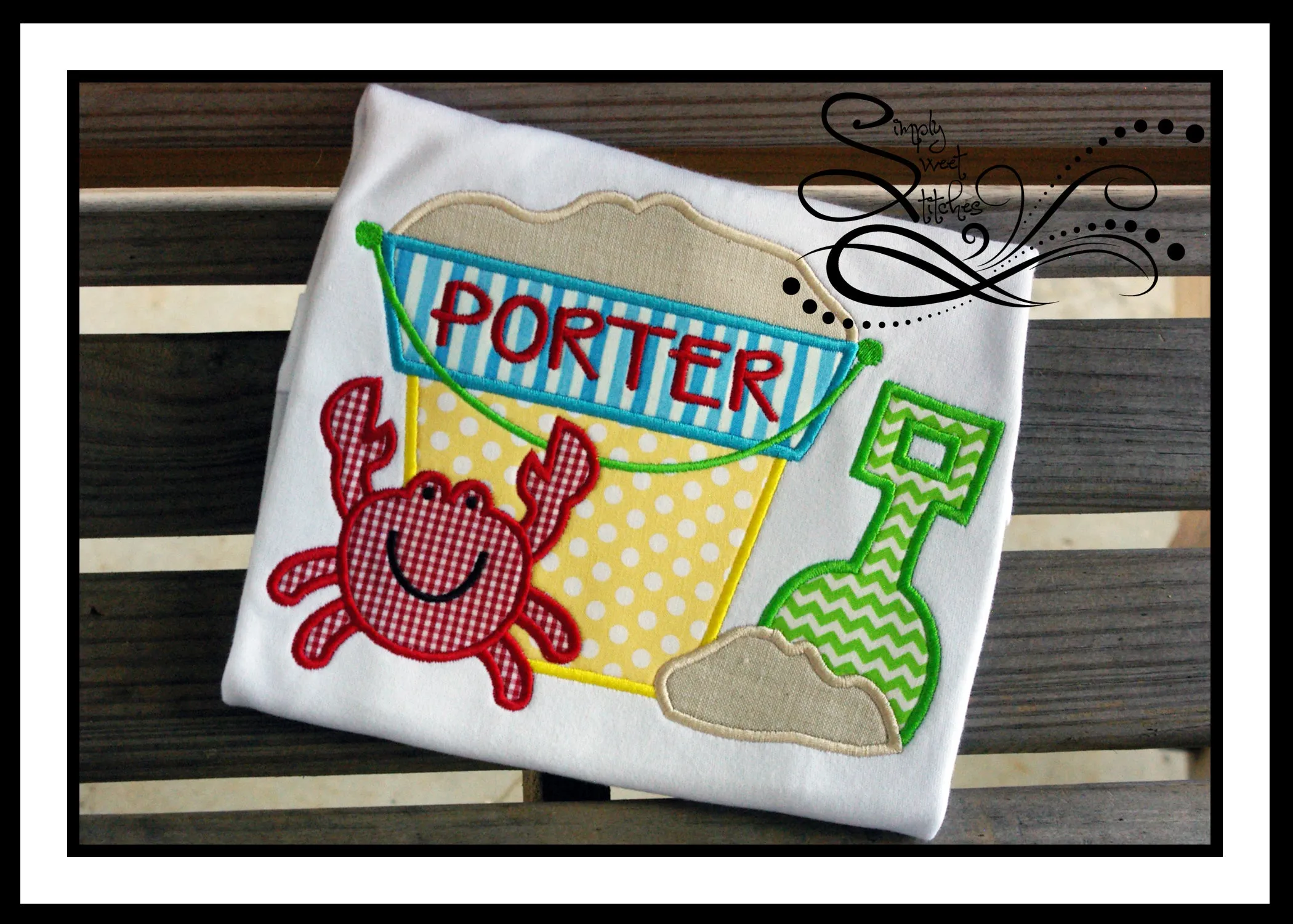 1036 - BOYS SAND PAIL WITH CRAB - APPLIQUE CHILD SHIRT
