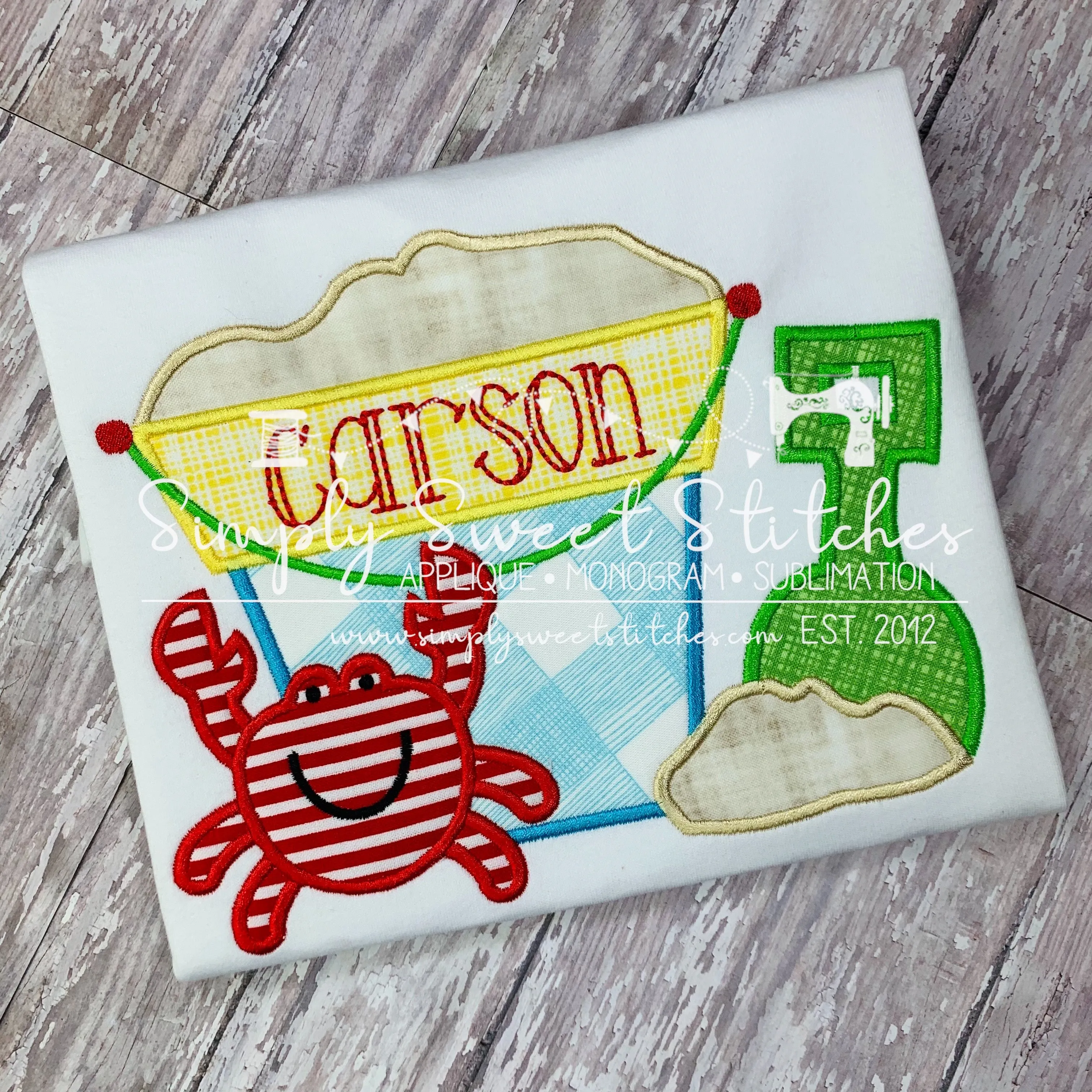 1036 - BOYS SAND PAIL WITH CRAB - APPLIQUE CHILD SHIRT