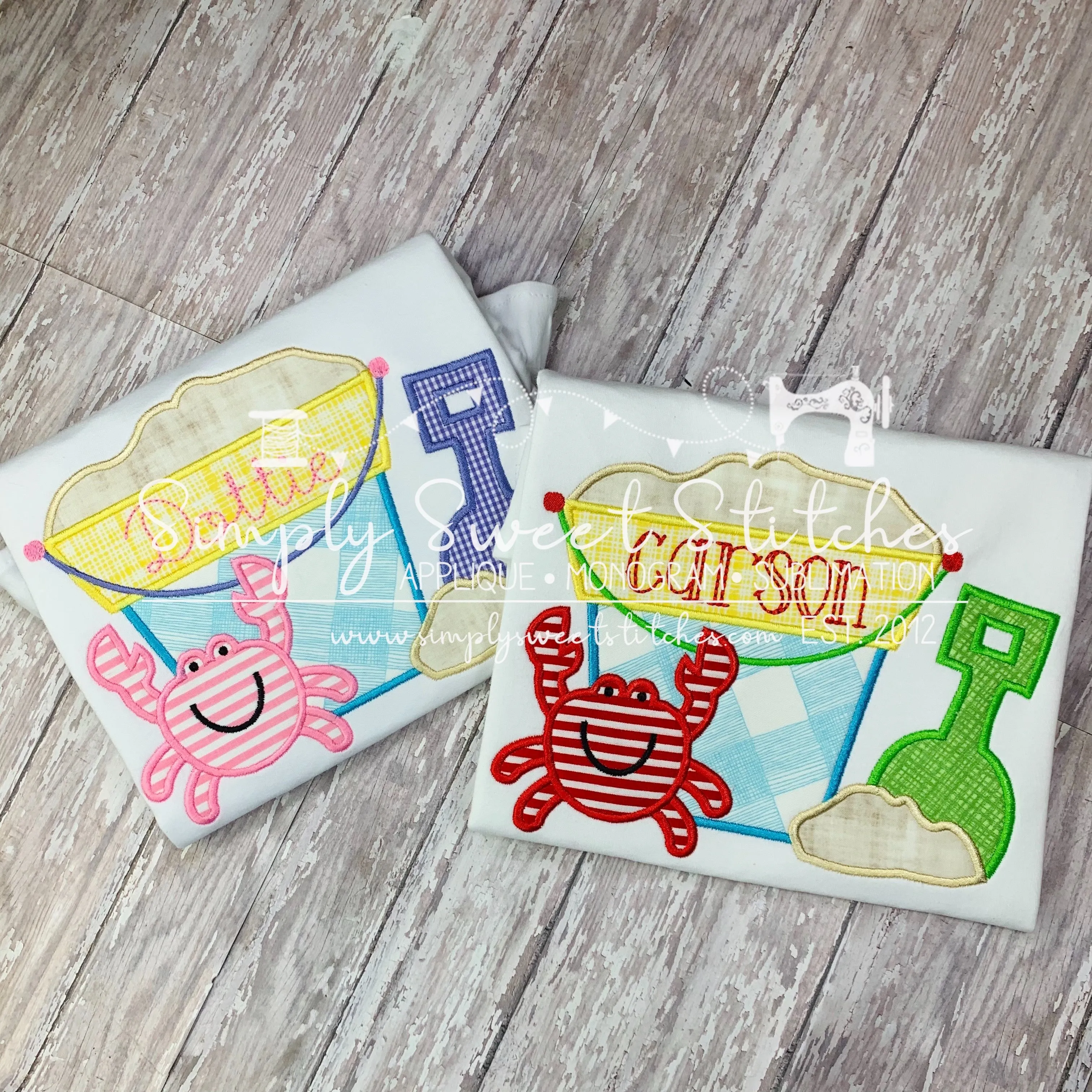 1036 - BOYS SAND PAIL WITH CRAB - APPLIQUE CHILD SHIRT