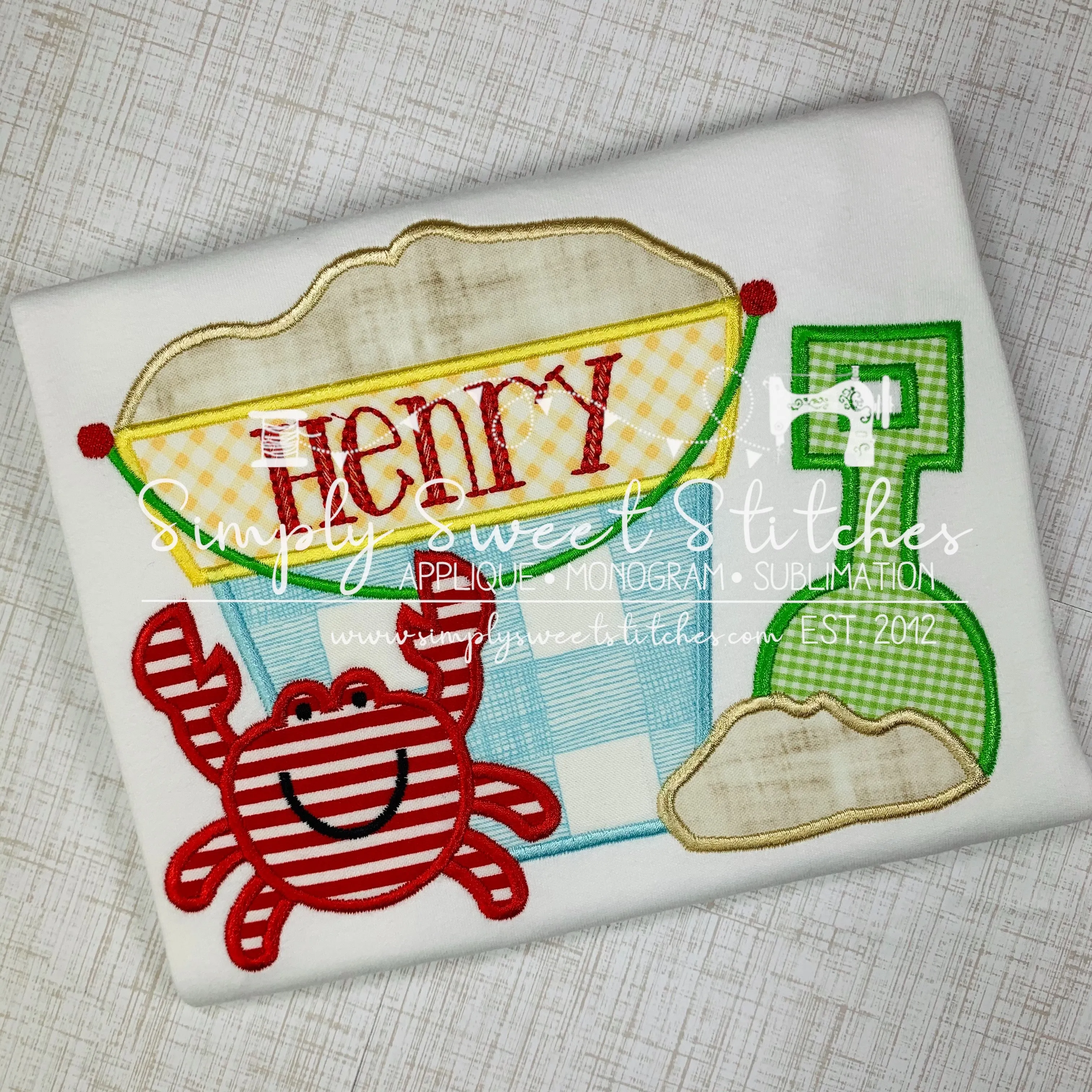1036 - BOYS SAND PAIL WITH CRAB - APPLIQUE CHILD SHIRT