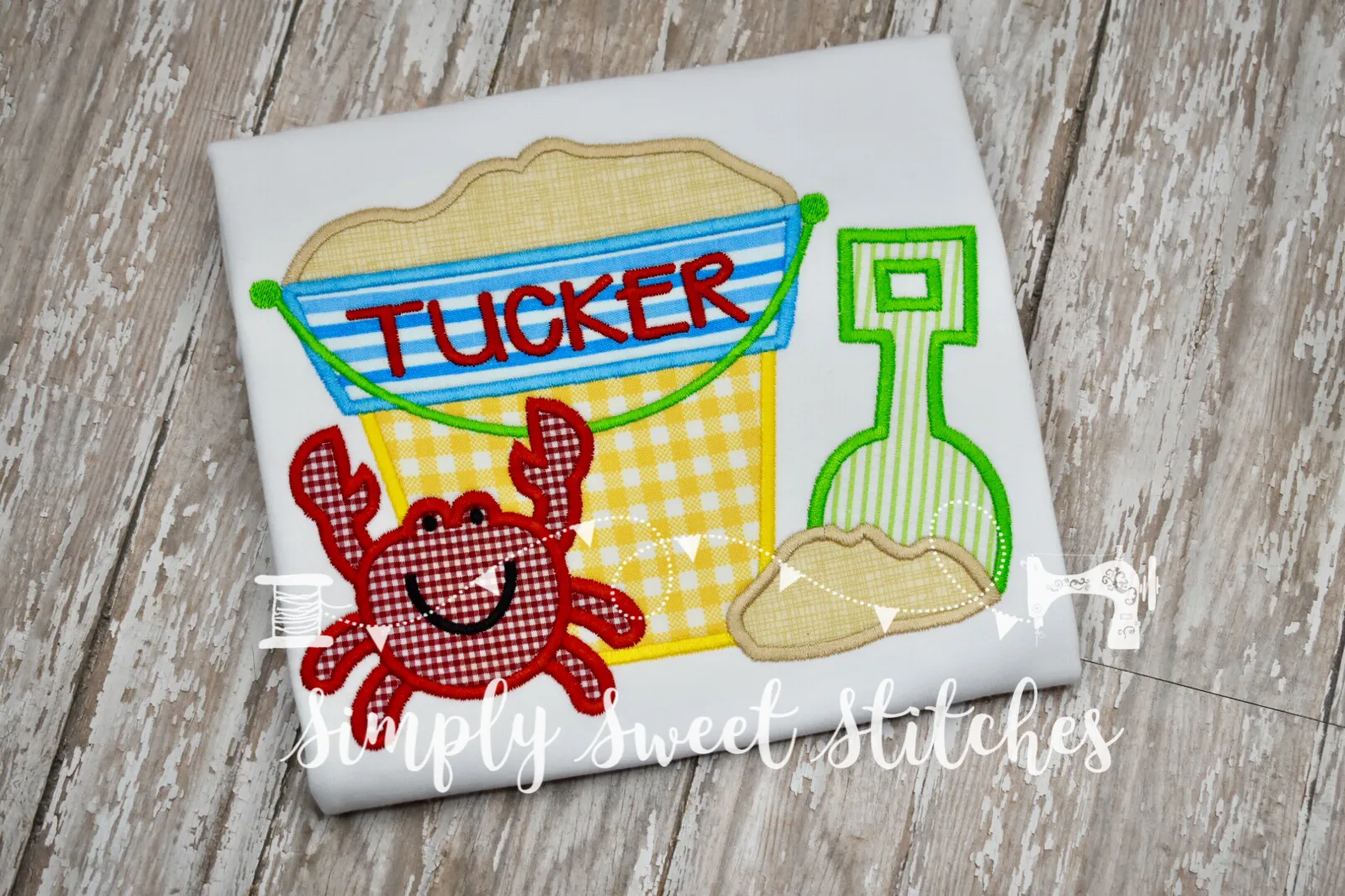 1036 - BOYS SAND PAIL WITH CRAB - APPLIQUE CHILD SHIRT