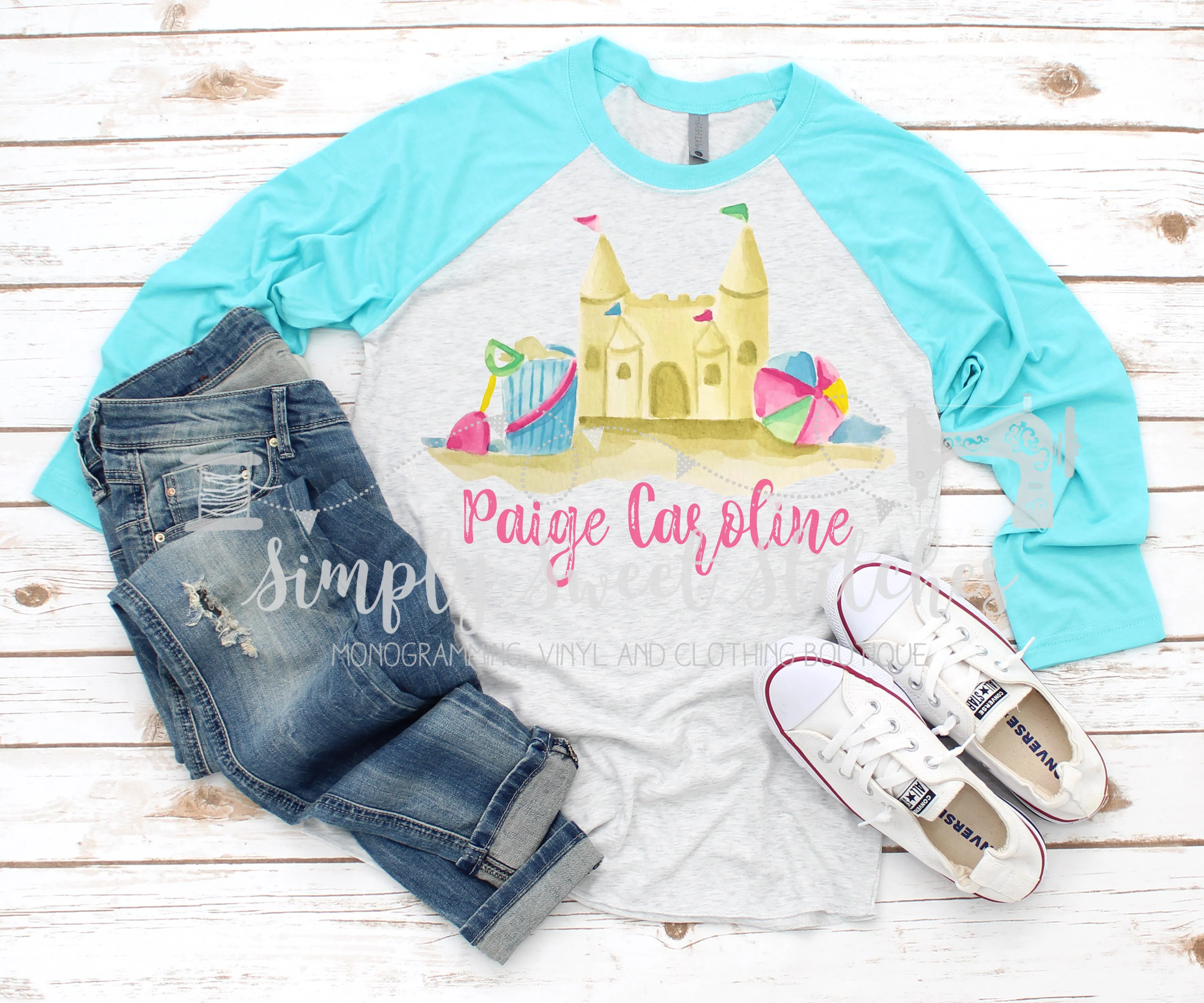 1407 - GIRL SAND CASTLE - HEAT PRESS CHILD SHIRT