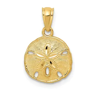 14K Yellow Gold Solid Polished Textured Finish Sea Sand Dollar Pendant