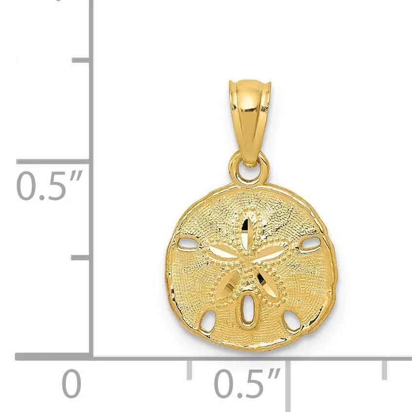 14K Yellow Gold Solid Polished Textured Finish Sea Sand Dollar Pendant