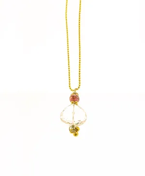 18K White Topaz Pink Tourmaline Drop on 18K ballbead chain