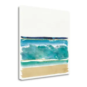 24" Artistic Watercolor Beach Interpretation with Gold Accents Gallery Wrap Canvas Wall Art