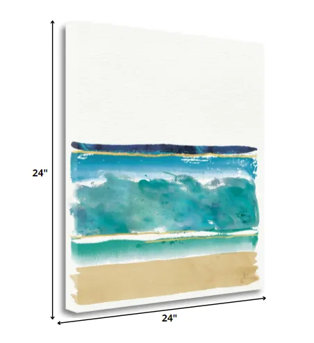 24" Artistic Watercolor Beach Interpretation with Gold Accents Gallery Wrap Canvas Wall Art