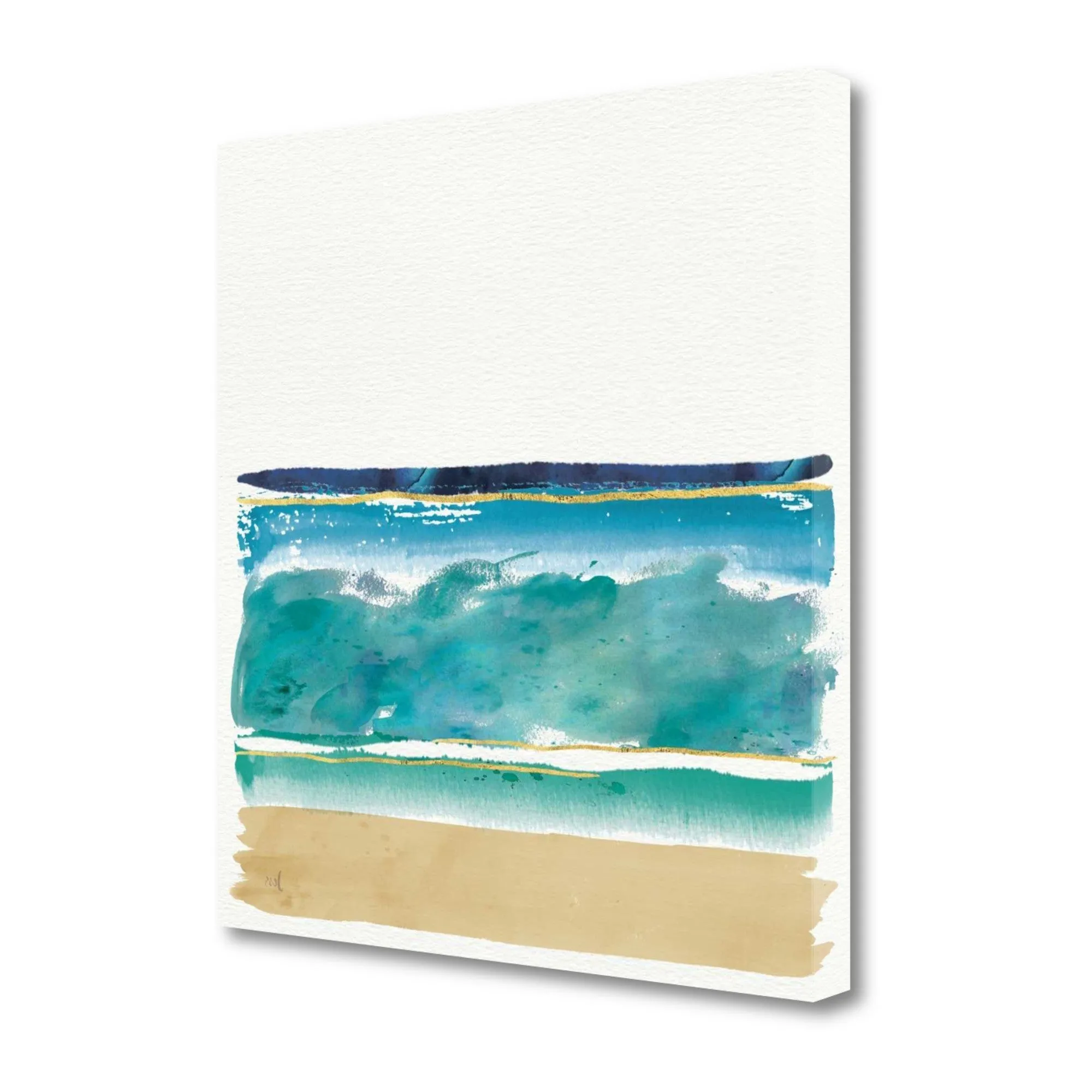 24" Artistic Watercolor Beach Interpretation with Gold Accents Gallery Wrap Canvas Wall Art