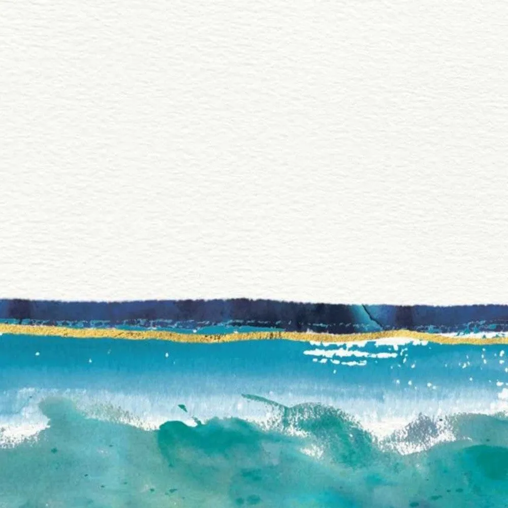 24" Artistic Watercolor Beach Interpretation with Gold Accents Gallery Wrap Canvas Wall Art