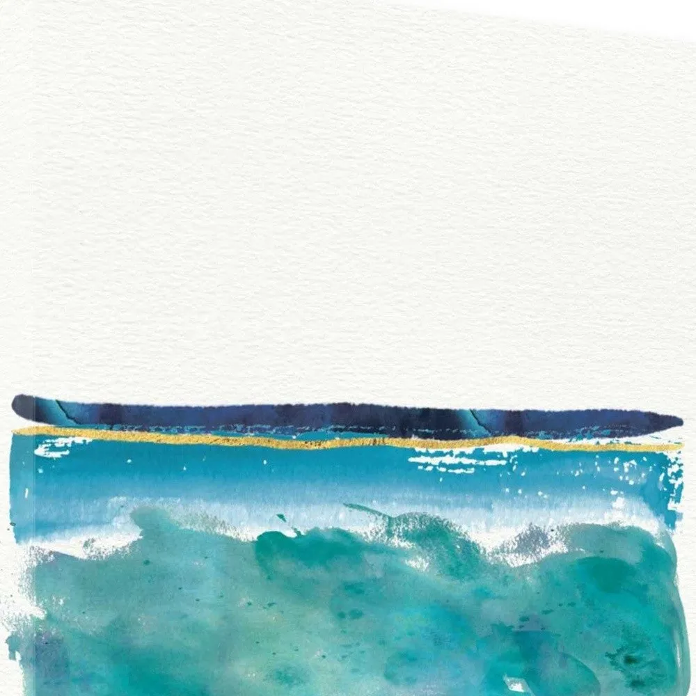 24" Artistic Watercolor Beach Interpretation with Gold Accents Gallery Wrap Canvas Wall Art