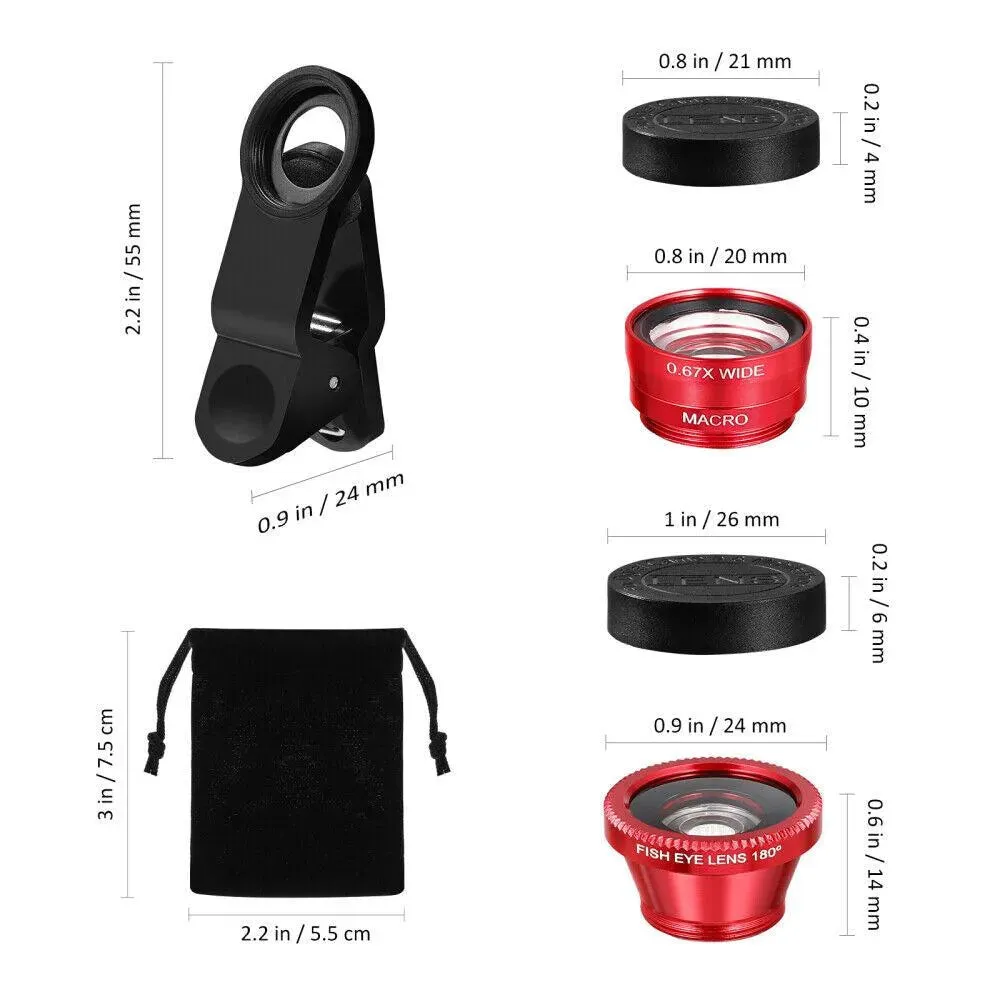 3-in-1 Clip On Smartphone Camera Lens Kit | Macro Fish Eye and Wide Angle Lenses