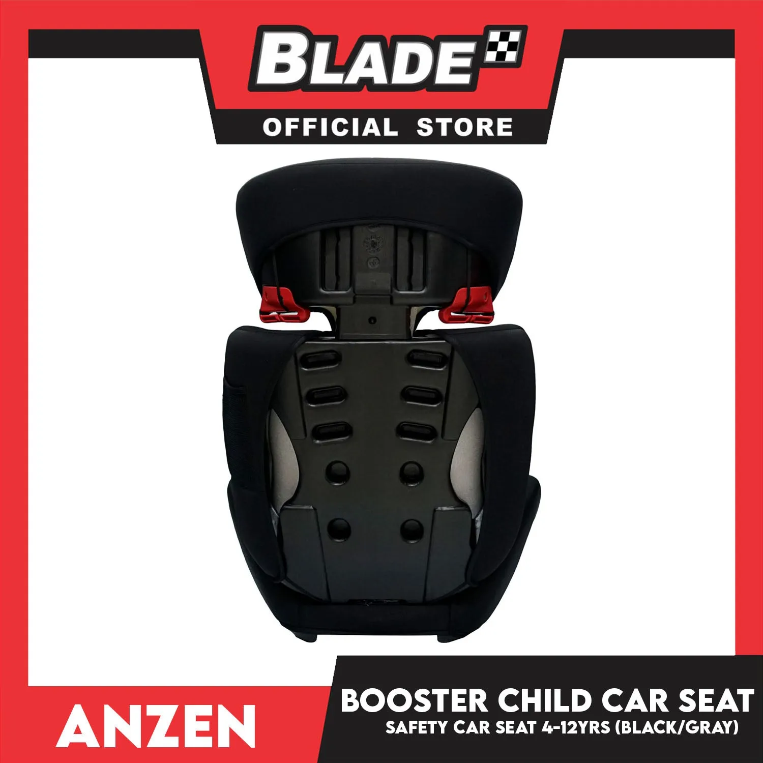 Anzen Portable Child Safety Booster Car Seat 2 Layer Impact Protection 4-12yrs(Black/Gray)- Highback and Backless 15kg to 36kg