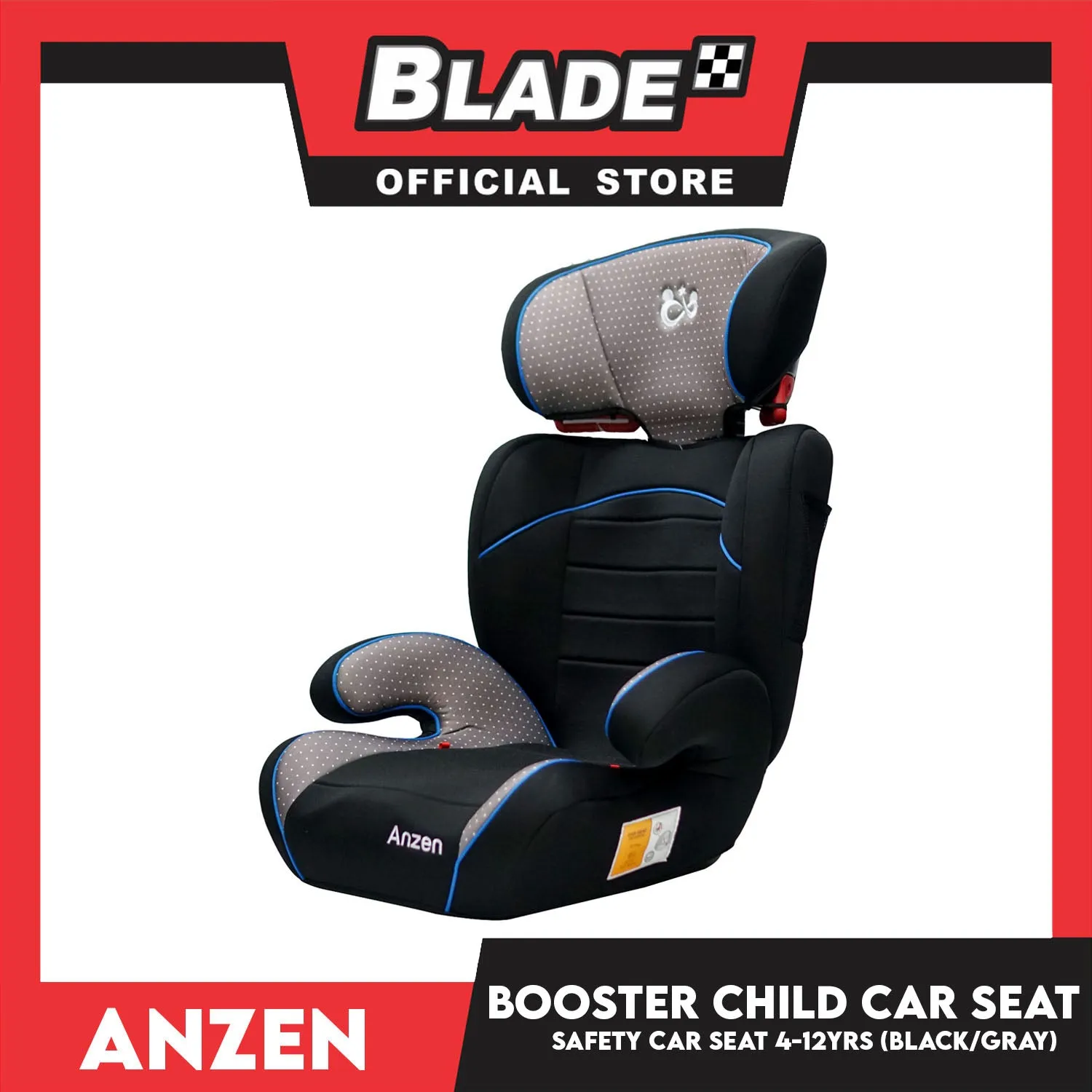 Anzen Portable Child Safety Booster Car Seat 2 Layer Impact Protection 4-12yrs(Black/Gray)- Highback and Backless 15kg to 36kg