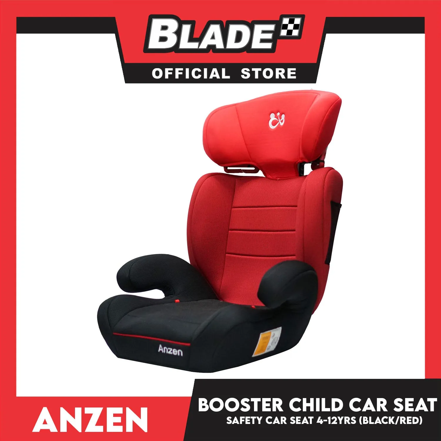 Anzen Portable Child Safety Booster Car Seat 2 Layer Impact Protection 4-12yrs(Black/Red)- Highback and Backless 15kg to 36kg