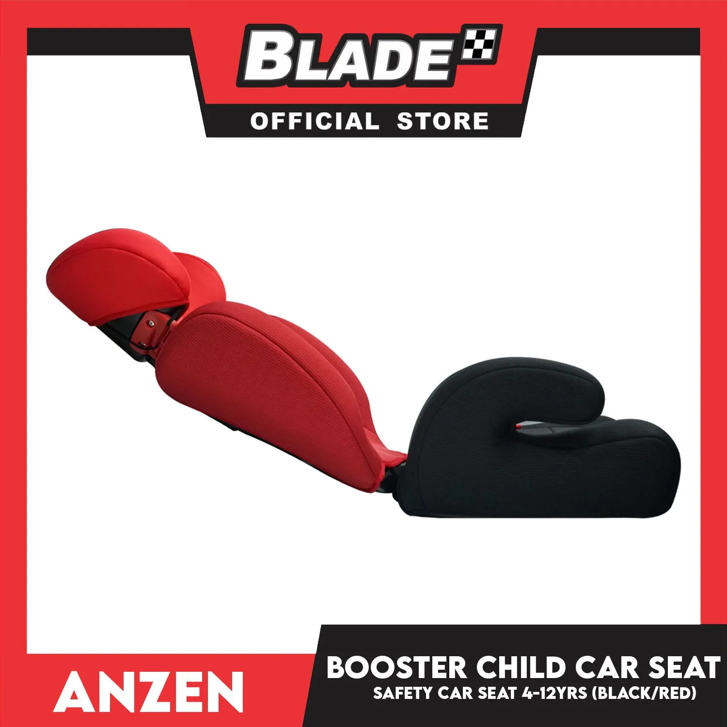 Anzen Portable Child Safety Booster Car Seat 2 Layer Impact Protection 4-12yrs(Black/Red)- Highback and Backless 15kg to 36kg