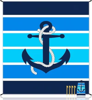 Beach Blanket Waterproof Sandproof, 78''×86'' Large Oversized Sand Free Nautical Beach Mat 4 People w/ 4 Stakes, Lightweight Foldable Blue Beach Essentials for Picnic, Camping - Stripes Anchor