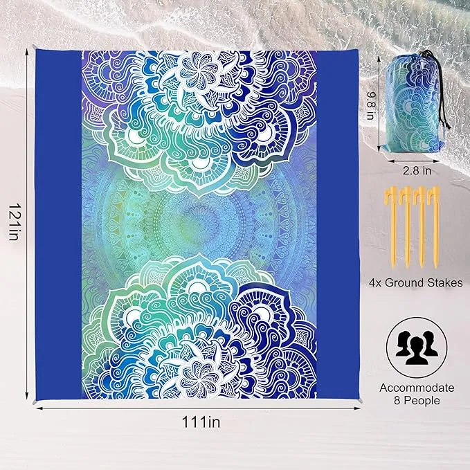 Beach Blanket Waterproof Sandproof, 79x79Inch Sand Free Beach Mat, Quick Drying, Light Weight and Portable Outdoor Picnic Mat for Travel, Camping