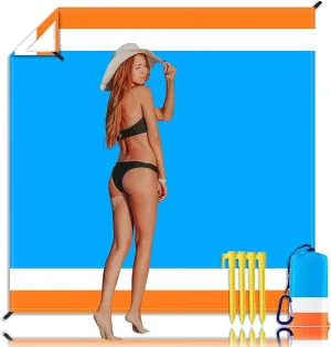 Beach Blanket, Waterproof Sandproof Beach Mat Oversized 79 X 83 Inch for 4-6 Adults, Lightweight Picnic Blanket, Portable Picnic Mat for Outdoor Travel Camping Hiking with 4 Stakes & 4 Corner Pocket