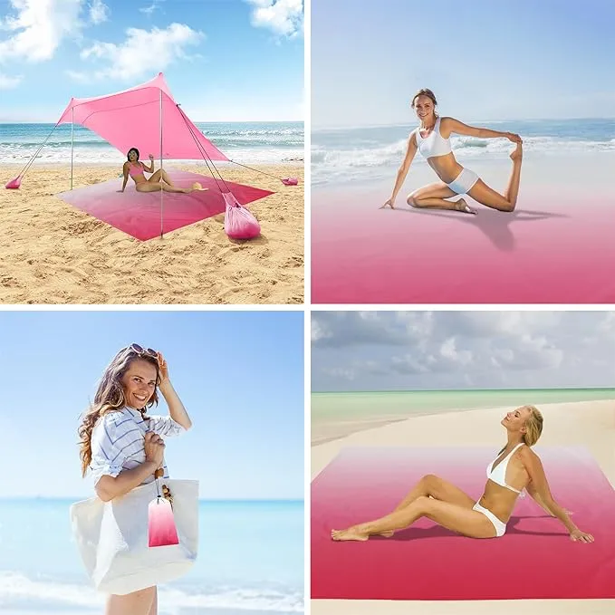 Beach Blanket Waterproof Sandproof, Gradient White Pink Picnic Blankets, 86''×78'' Large Beach Mat Sand Free for 2-4 Adult, Polyester Quick Drying Outdoor Blanket Beach Essentials Must Have