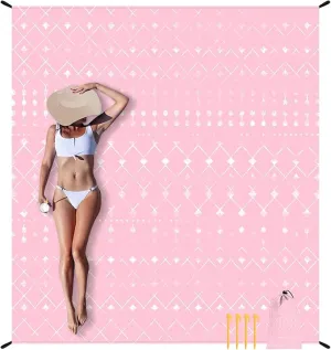 Beach Blanket Waterproof Sandproof, Moroccan Blythe Pink Picnic Blankets, 86''×78'' Large Beach Mat Sand Free for 2-4 Adult, Compact Quick Drying Outdoor Blanket Beach Essentials Must Have
