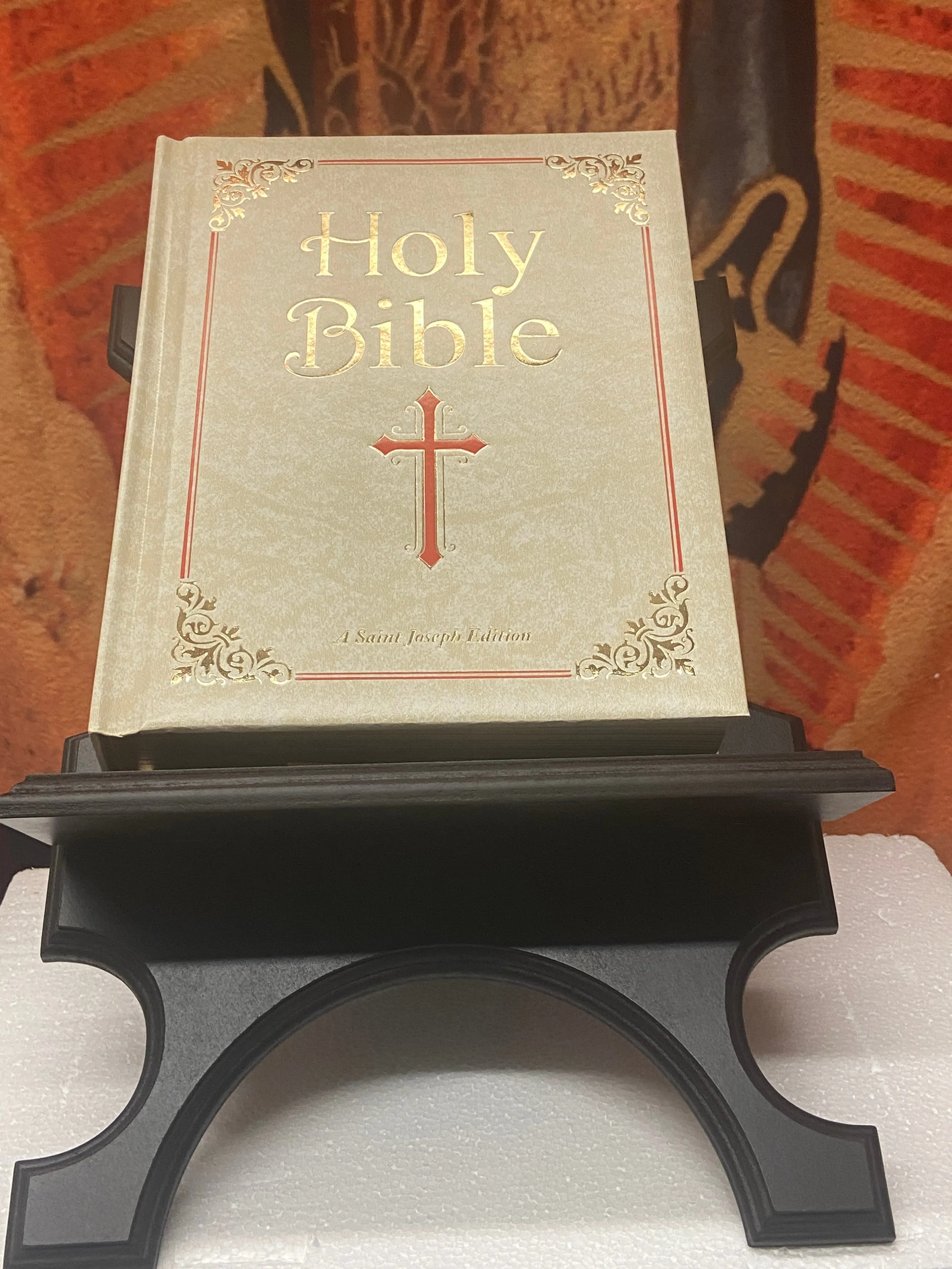 Benedictine Medal Dark Wood Bible Stand 11 1/2" x 13" x 20"