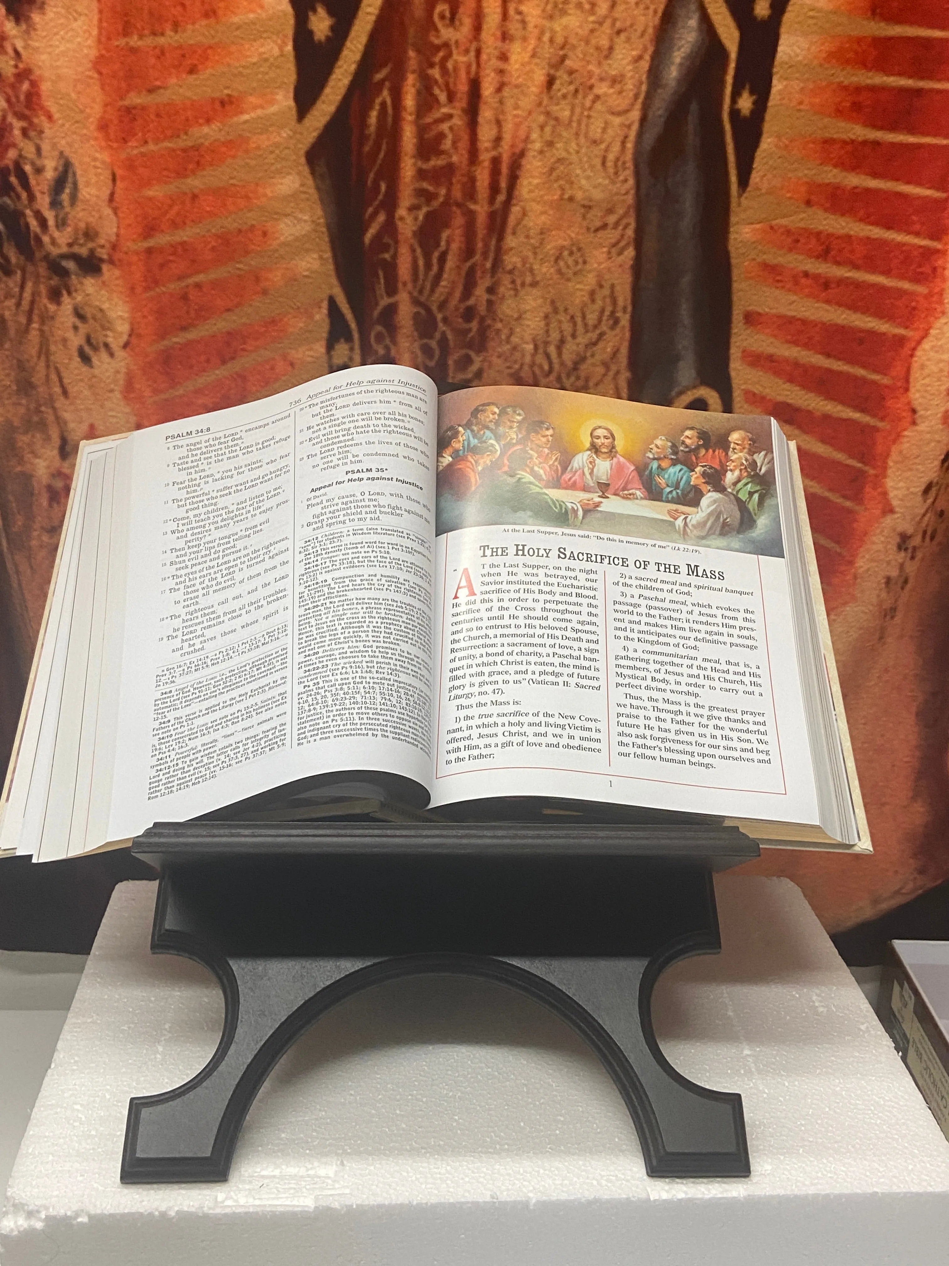 Benedictine Medal Dark Wood Bible Stand 11 1/2" x 13" x 20"