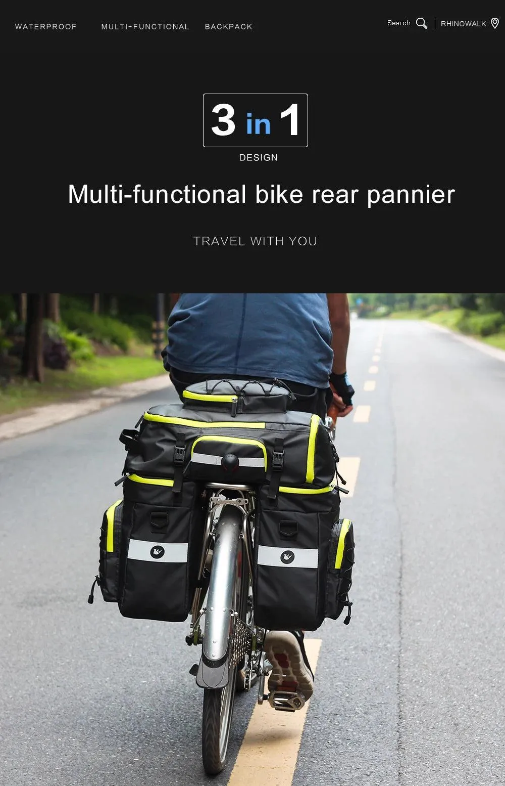 Bike Pannier Bag 3 In 1 Big Capacity With Rain Cover Rear Rack Seat Trunk Bags For Mtb Road Folding Bicycles E-Bike