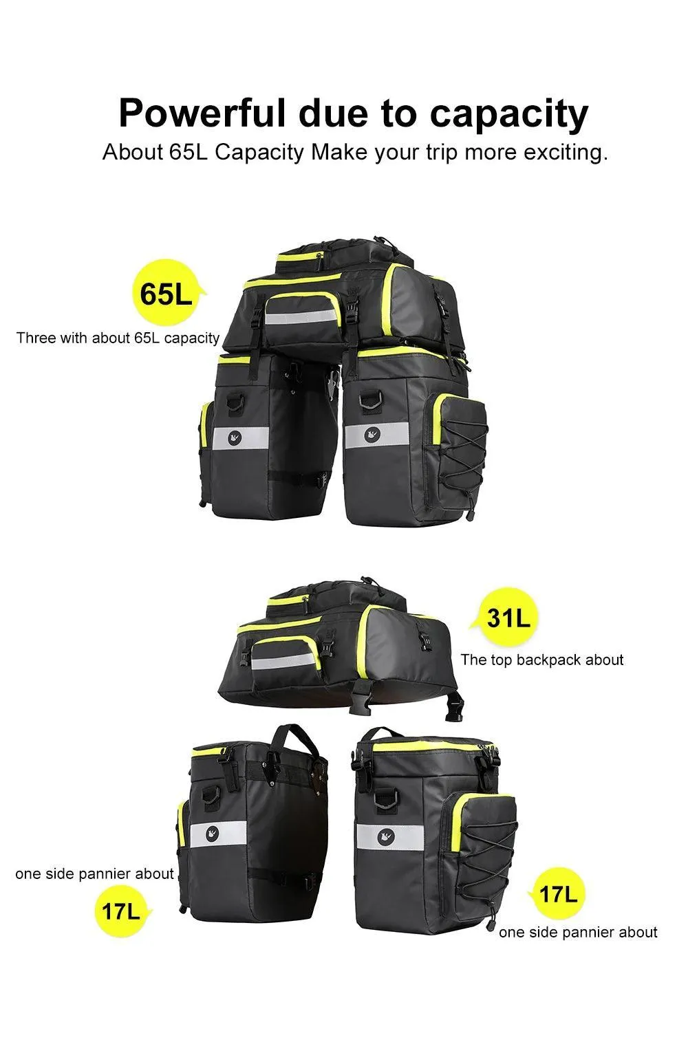 Bike Pannier Bag 3 In 1 Big Capacity With Rain Cover Rear Rack Seat Trunk Bags For Mtb Road Folding Bicycles E-Bike