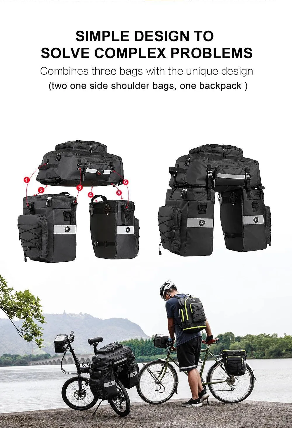 Bike Pannier Bag 3 In 1 Big Capacity With Rain Cover Rear Rack Seat Trunk Bags For Mtb Road Folding Bicycles E-Bike