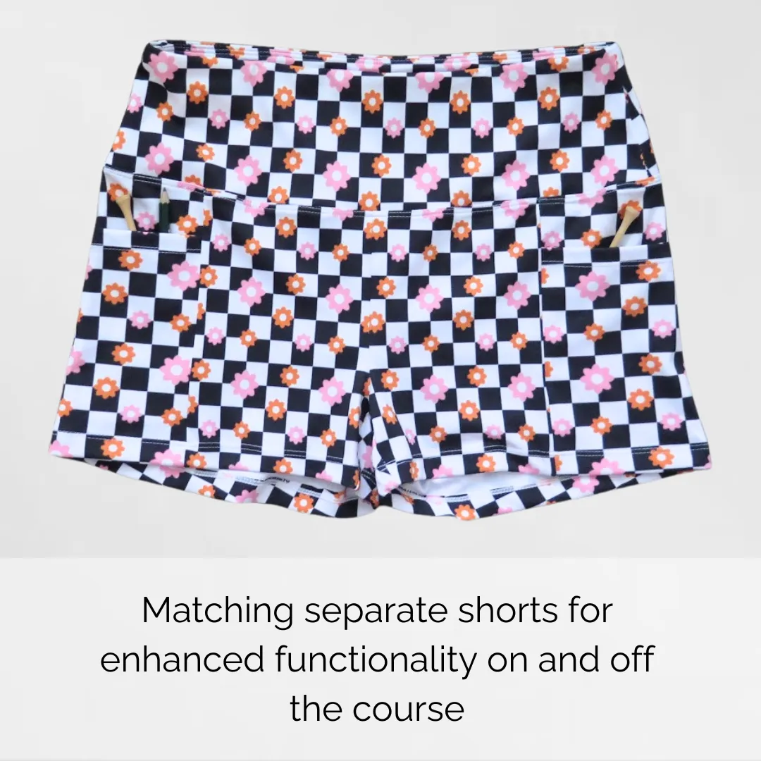 Black and White Checkered Floral Golf Dress