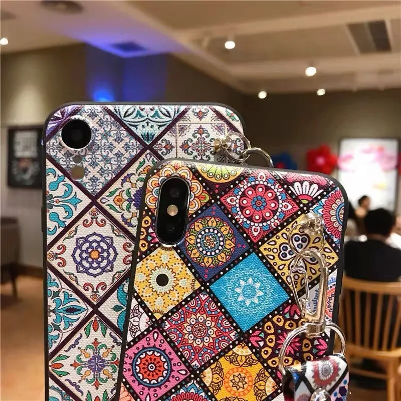 Bohemia Style Crossbody Lanyard Vintage Soft Back Phone Cover for iPhone 14-6 Case