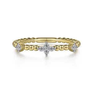 Bujukan Yellow Gold Beaded Diamond Cluster Station Ring, 0.10 cttw