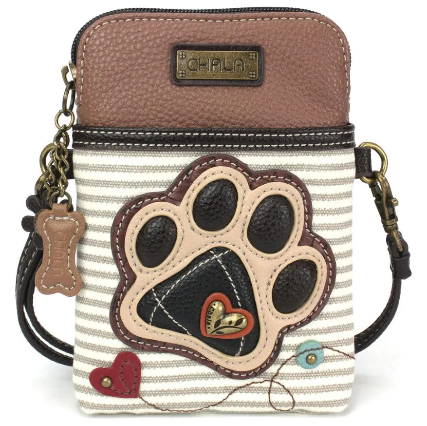 Chala Pawprint Cell Phone Crossbody Gray Stripe