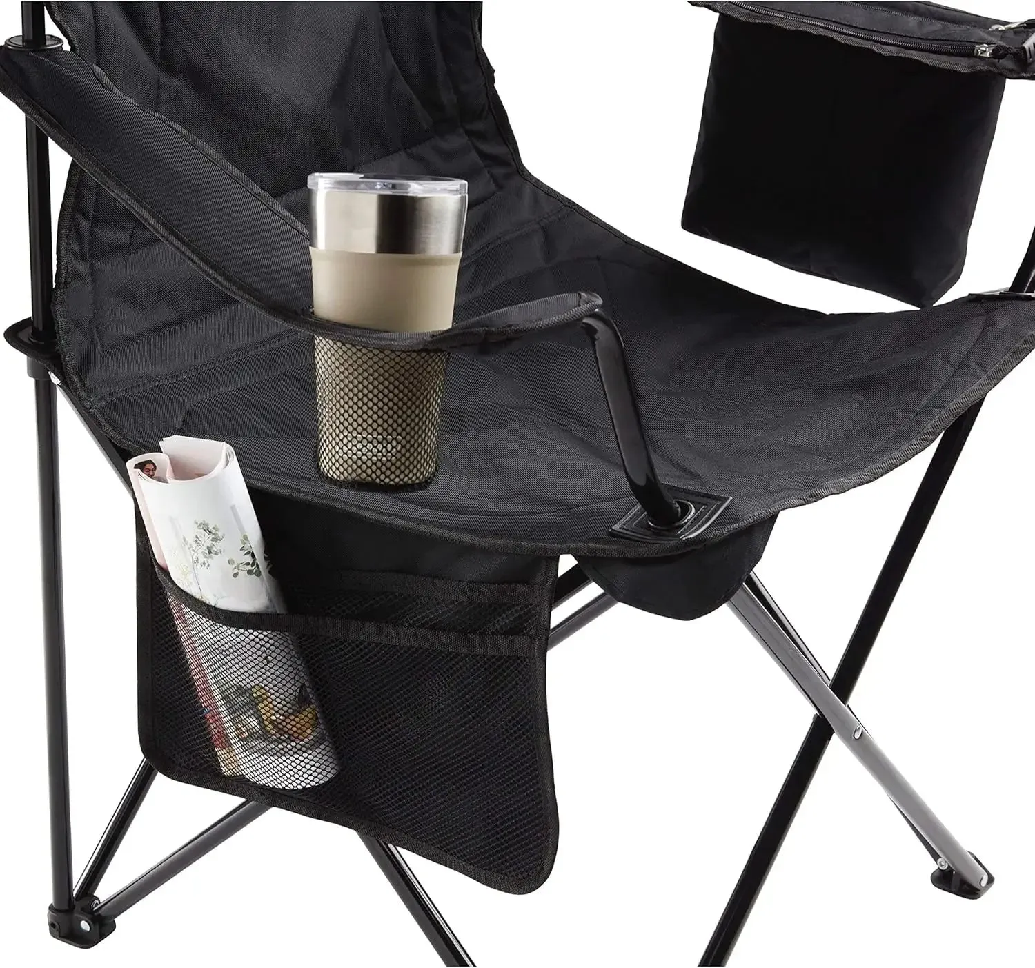 Coleman portable camping chair with 4 cans of cooler, fully cushioned seat back, side pocket cup holder, handbag folding chair