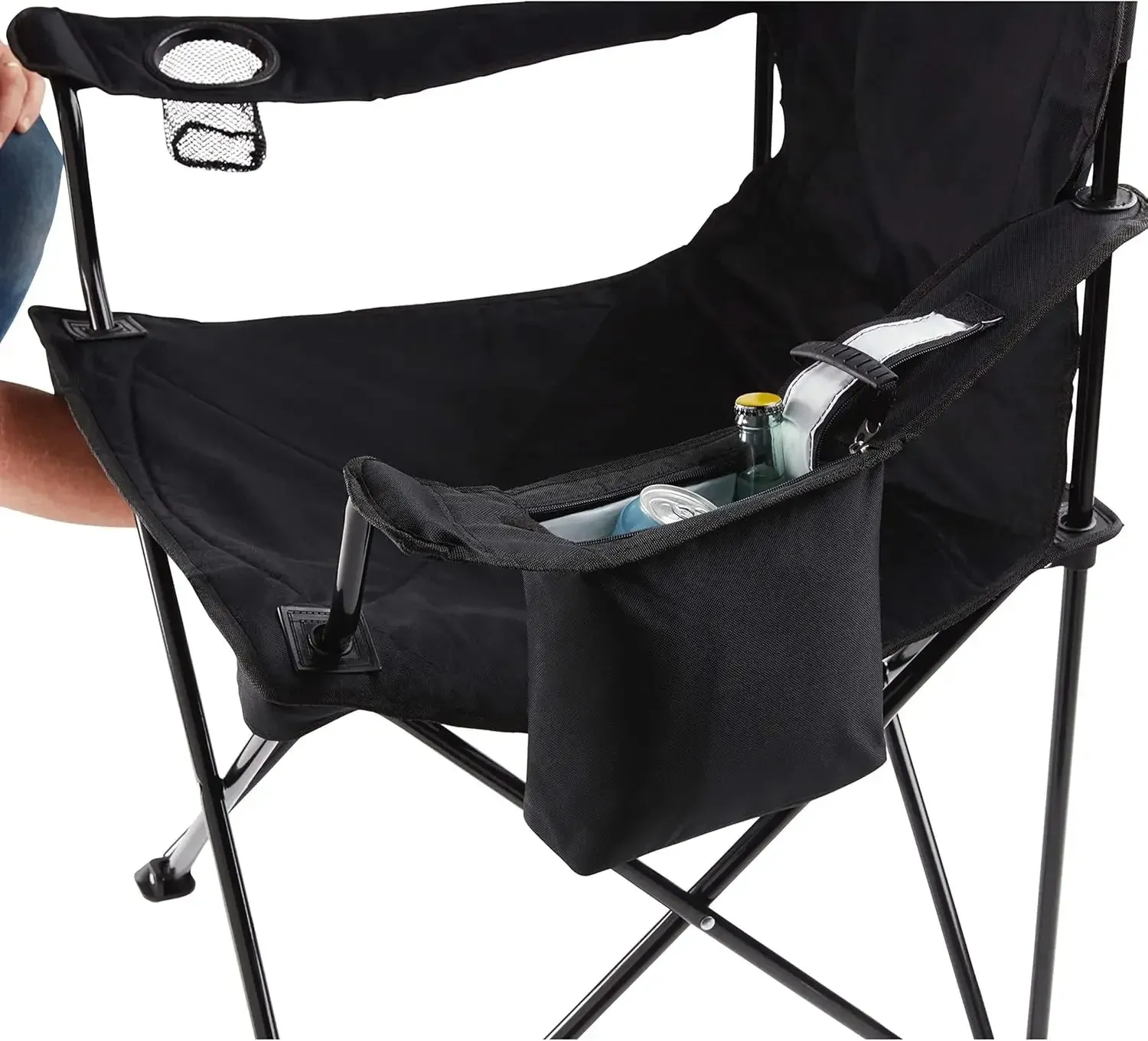 Coleman portable camping chair with 4 cans of cooler, fully cushioned seat back, side pocket cup holder, handbag folding chair