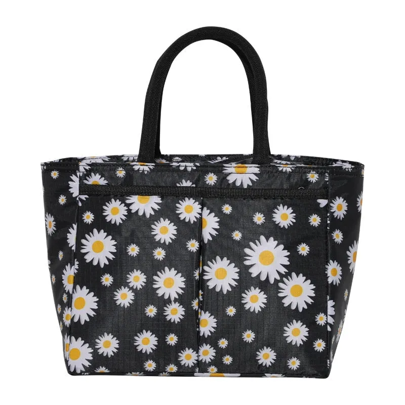 Cyflymder Oxford Cloth Large Capacity Thermal Lunch Bag Daisy Printed Food Bento Insulated Pouch Picnic Breakfast Cooler Bags for School