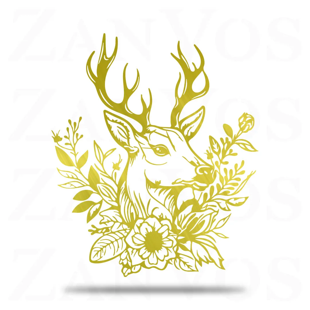 Deer Flower Metal Art