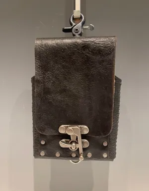 Distressed Black Leather Cell Phone Case with Silver Closure MMP8