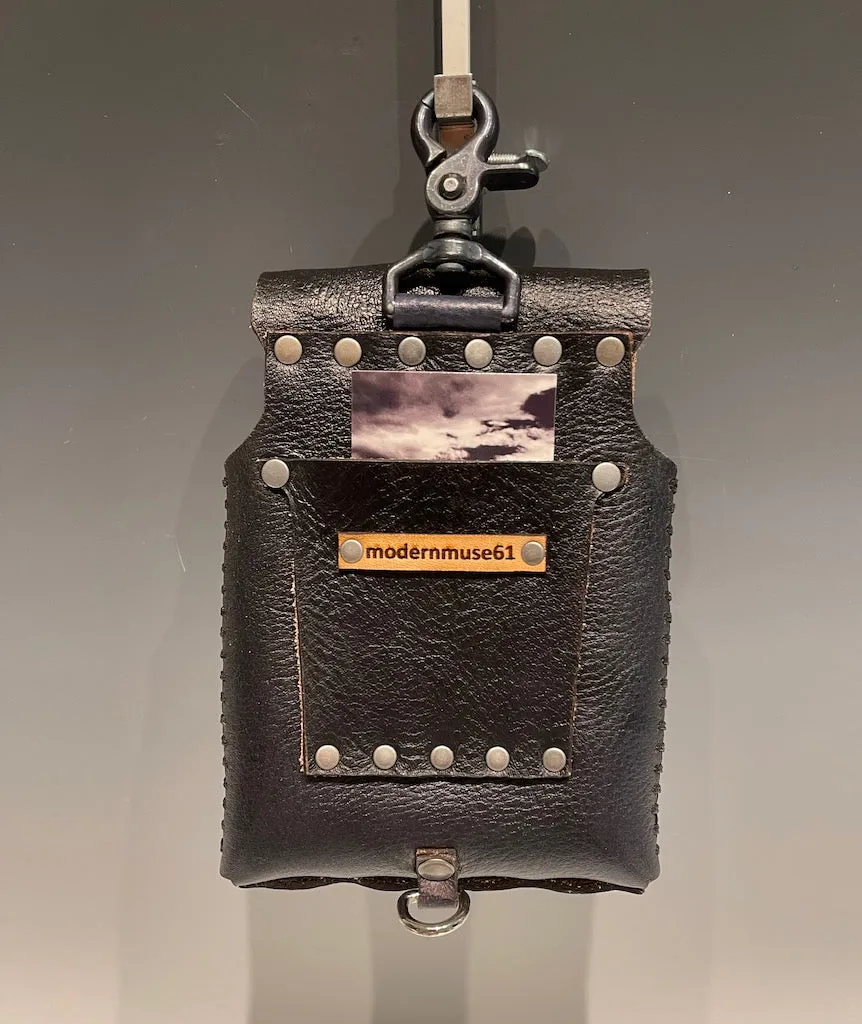 Distressed Black Leather Cell Phone Case with Silver Closure MMP8