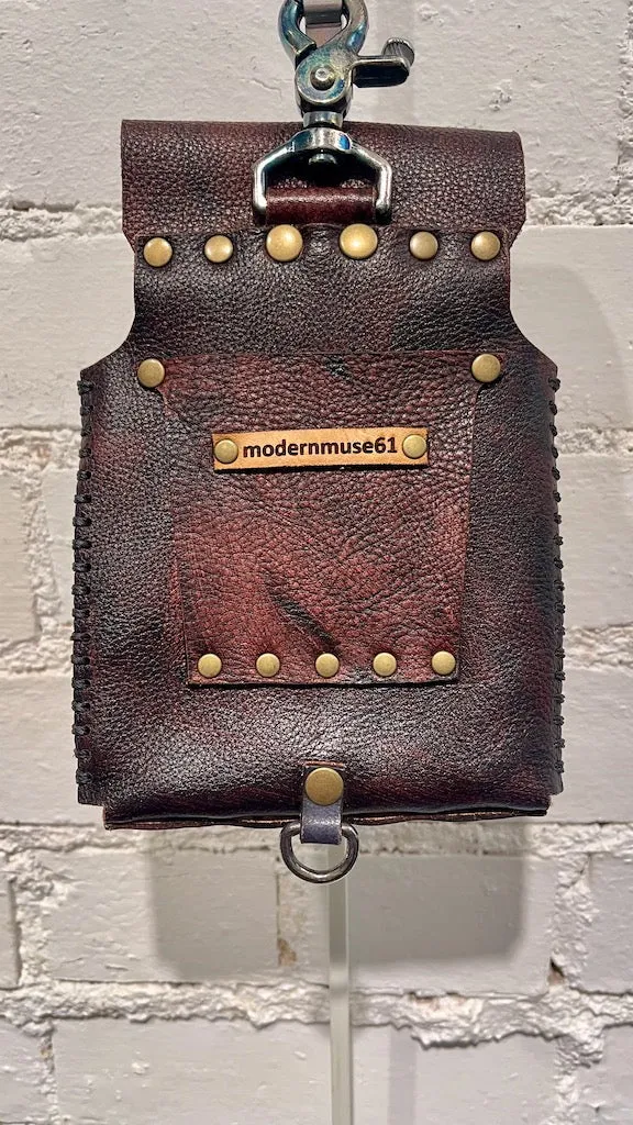 Distressed Red BrownLeather Cell Phone Case with Silver Closure MMP17