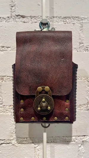 Distressed Red BrownLeather Cell Phone Case with Silver Closure MMP17