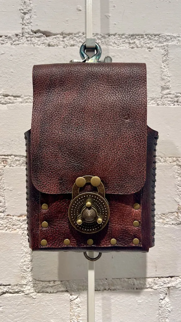 Distressed Red BrownLeather Cell Phone Case with Silver Closure MMP17