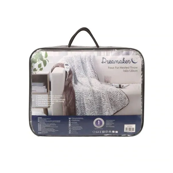 Dreamaker Faux Fur Heated Throw - Stone White