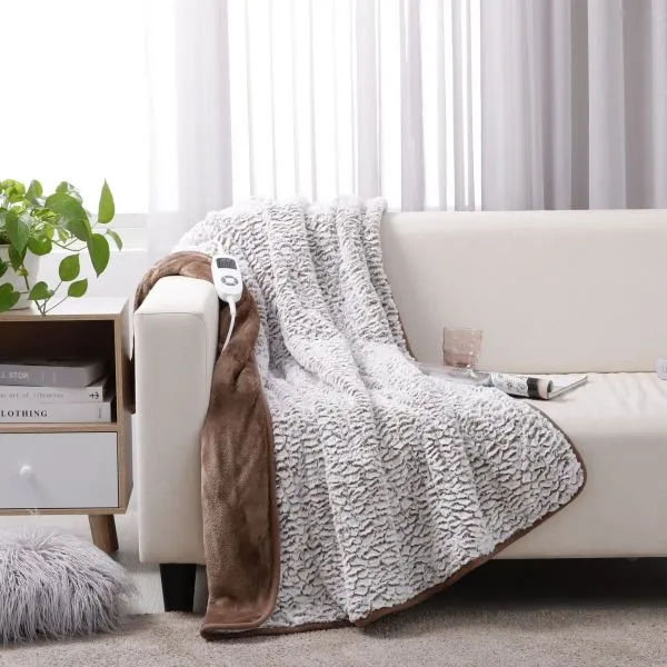 Dreamaker Faux Fur Heated Throw - Stone White