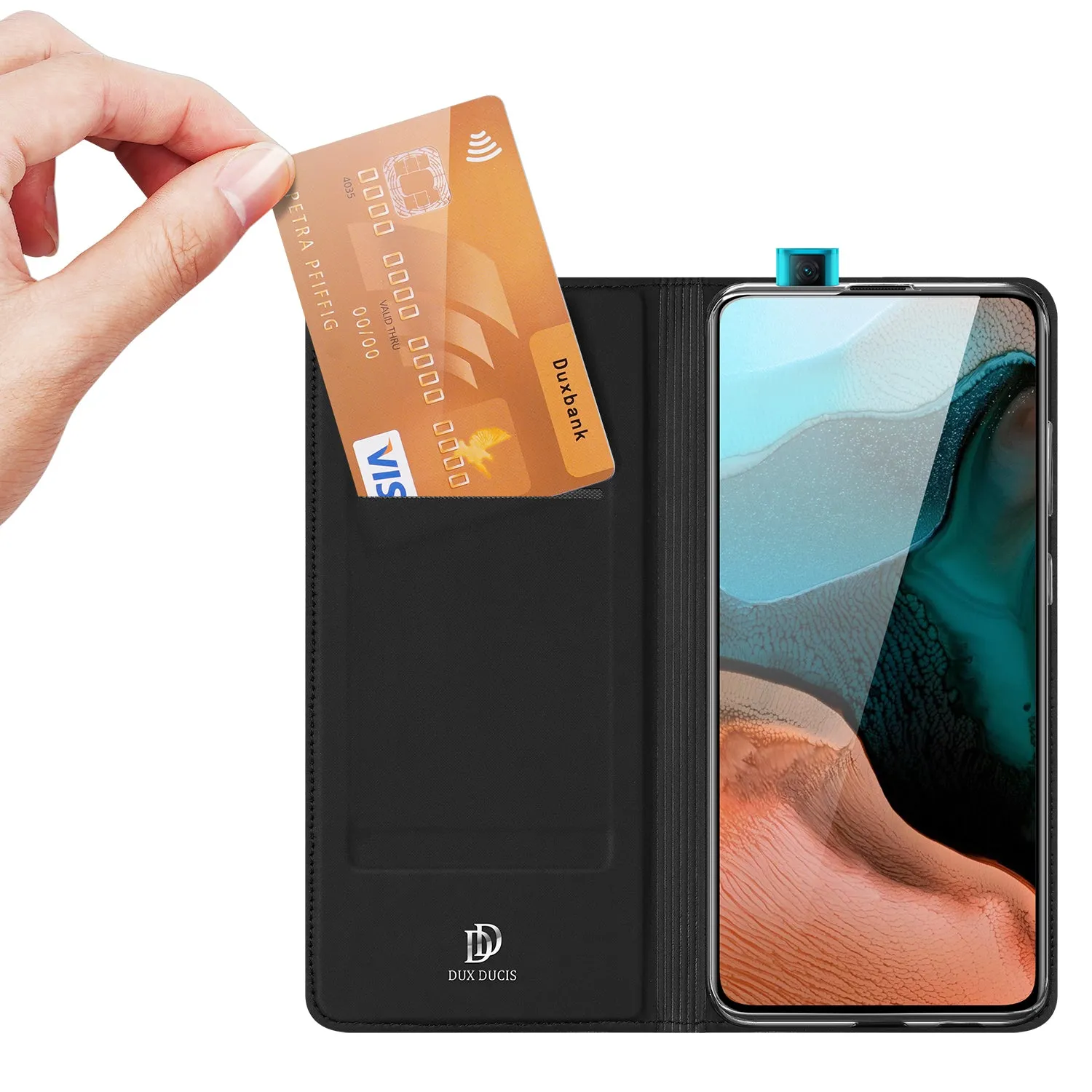 DUX DUCIS For Redmi K30 Pro Leather Mobile Phone Cover Magnetic Protective Case Bracket with Cards Slot Royal blue