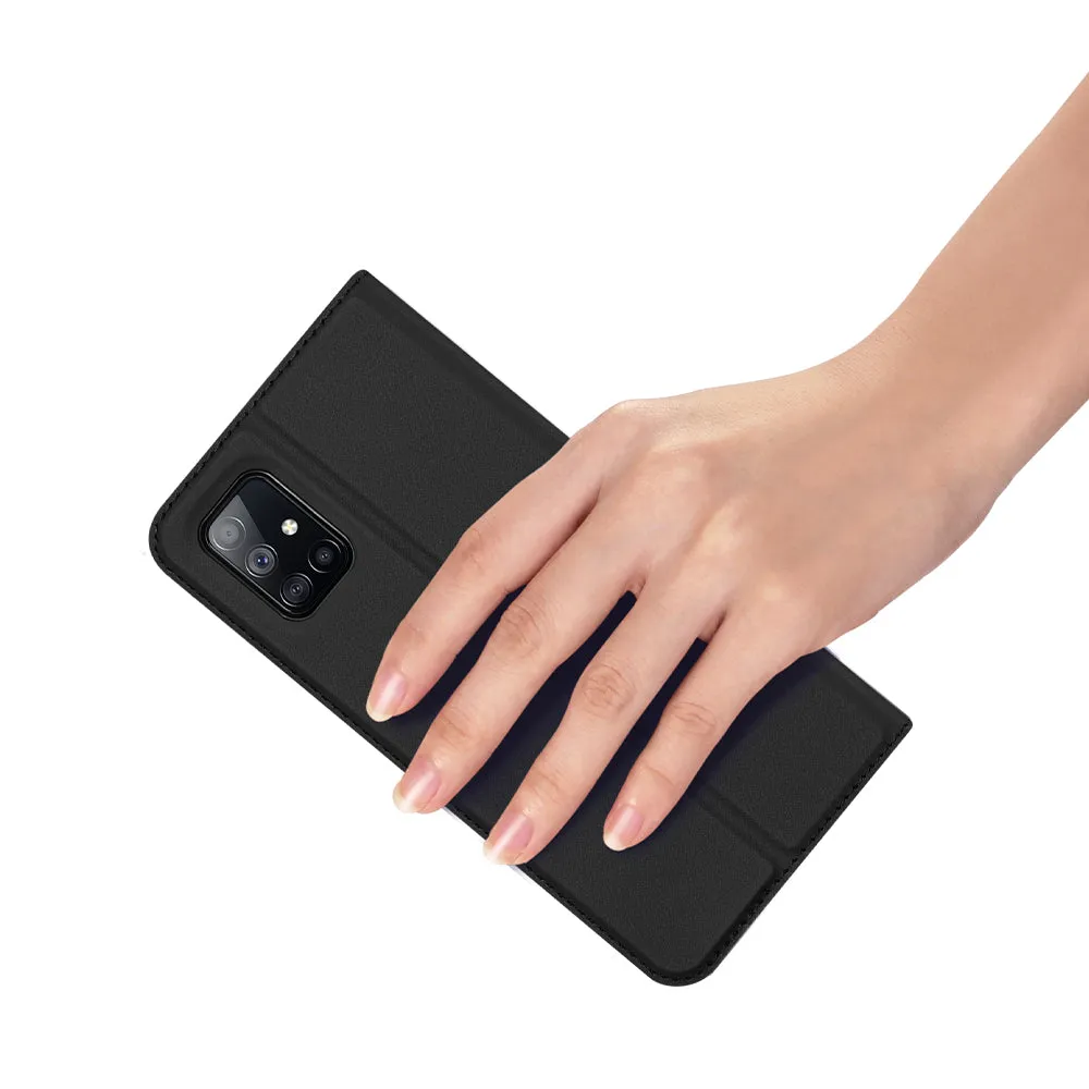 DUX DUCIS For Samsung A71 5G Leather Mobile Phone Cover Magnetic Protective Case Bracket with Cards Slot Royal blue